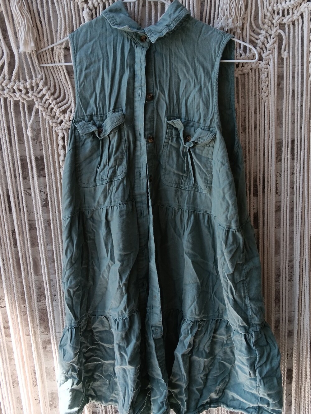 boho teal button up dress